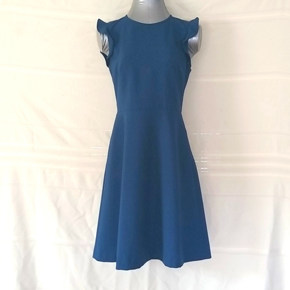 Loft Teal Sleeveless Dress with Ruffles